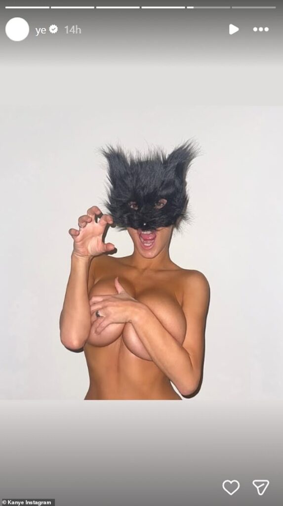 Kanye West Shares Topless Cat-Mask Photo Of Wife Bianca Censori