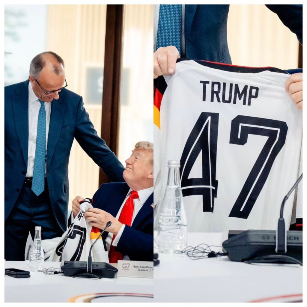 Merz Gifts Trump ‘Trump 47’ Germany Jersey At G7 Summit